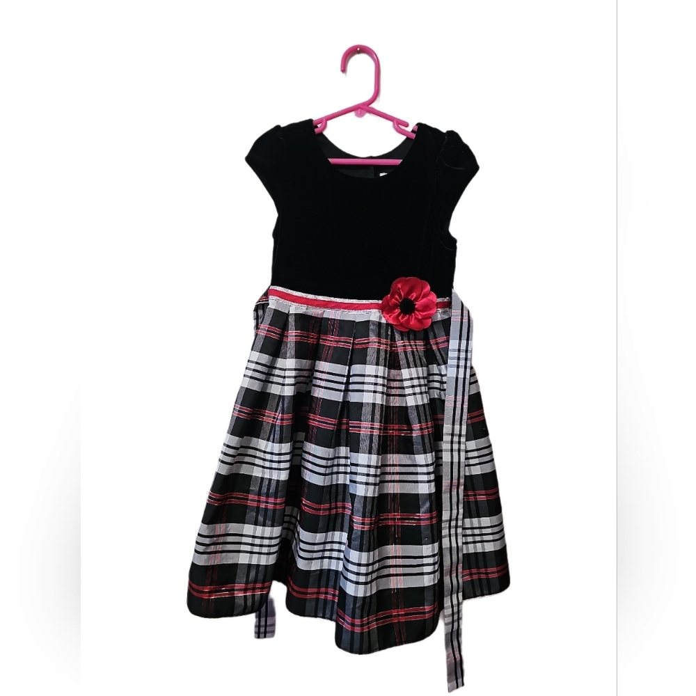Plaid Dress with Red Flower Accent